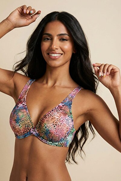 No Gossip Kadın Renkli Leopar Desenli Balenli Toparlayıcı Bikini Üstü - Ayarl...