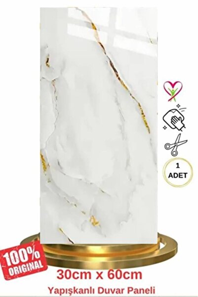 Renkli Duvarlar Shiny Silik Gold Mermer Desenli 30x60cm Yapışkanlı Mutfak Ban...