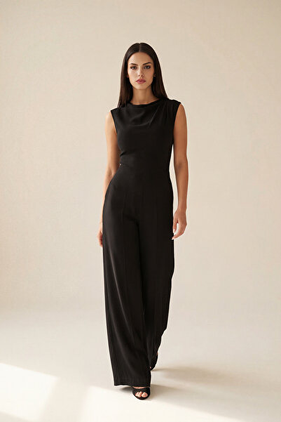 Setre Black Draped Collar Detailed Jumpsuit