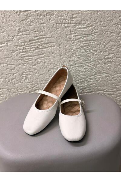 Beyond Women's White Buckle Leather Ballerinas 1cm Byndvb01