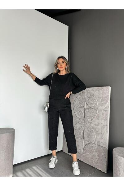 Zerrincan Giyim Siyah Pullu Kadife Takım