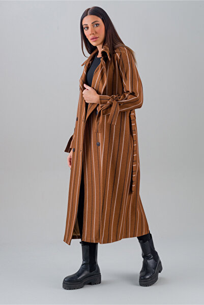 SahraAfra Women's Chize Patterned Trench Coat Oversize