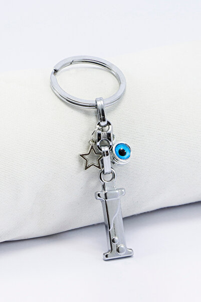 biuti Breloc cu litera I din metal, cu mărgele în formă de stea de culoare ar...