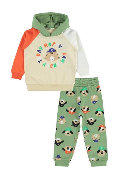 Civil Boys Kapşonlu Şapkalı Ayıcık Baskılı 2-5 Yaş Eşofman Takımı - Haki 2-3 Yaş