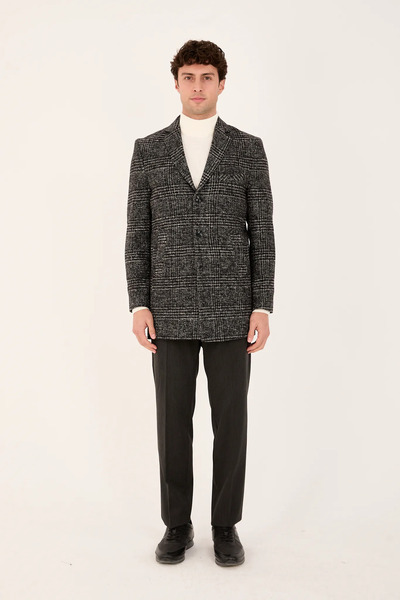 The Tailor Classics Men's Plaid Cashmere Coat Classic Cut Winter Overcoat