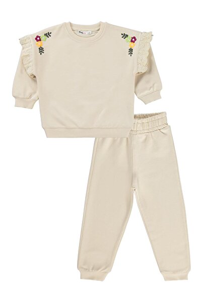 Civil Girls Sleeve Ruffled Ivy Embroidered Tracksuit Set for 2-5 Years - Beig...