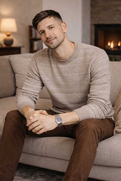 Castello Crew Neck Long Sleeve Patterned Men's Knit Sweater