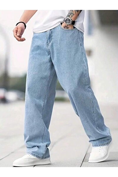 oraystore Men's Baggy Fit Wide Leg Jean Trousers Regular Waist Oversize Loose...
