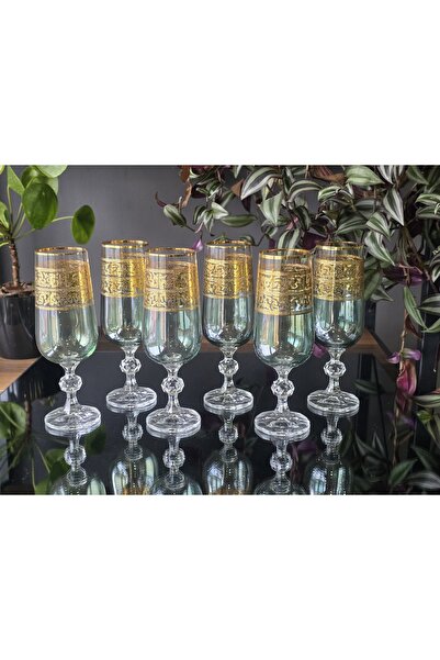 FERMATO Handmade Crystal Alda Green Lustered 6-Piece Serving Set Coffee and W...