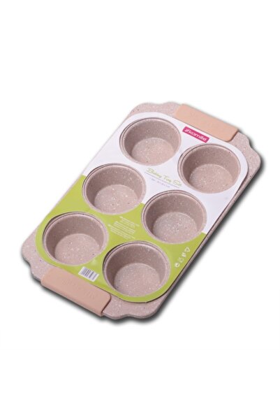 Kamille Tavă pentru 6 brioșe, oțel carbon, 30x18x3 cm, bej/gri