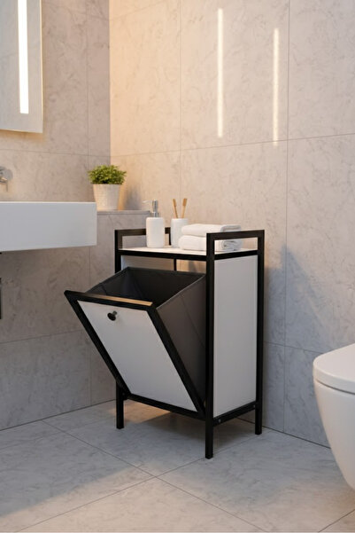 Milonsa Kapaklı Çamaşır Sepeti & Banyo Düzenleyici Dolap | Metal Ayaklı Moder...