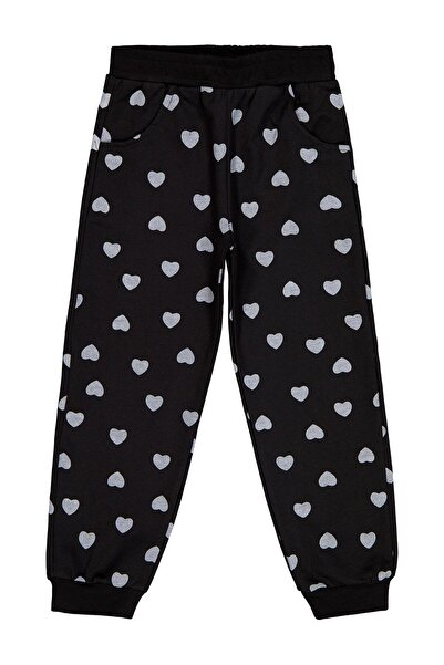 Civil Girls Pantaloni de trening cu imprimeu inimioare pentru 6-9 ani - Negri...