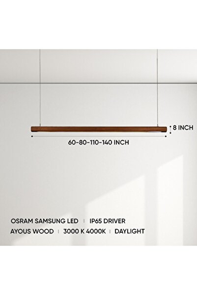 AZM DESİGN Doğal Ahşap Sarkıt Lamba Dekoratif Tavan Avizesi Yemek Masası Üstü