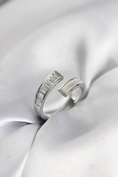 Skygo Silver Color Pearlescent Baguette Zircon Stone Women's Ring - Tj-Byk3952