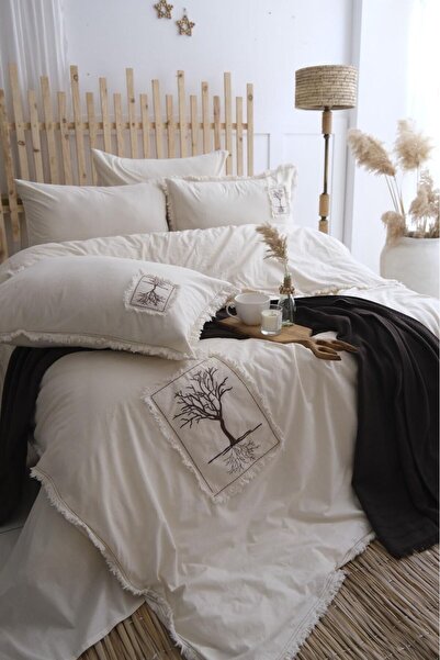 Uçkan home 100% Organic Cotton 6-Piece Washed Fabric Double Quilted Embroider...