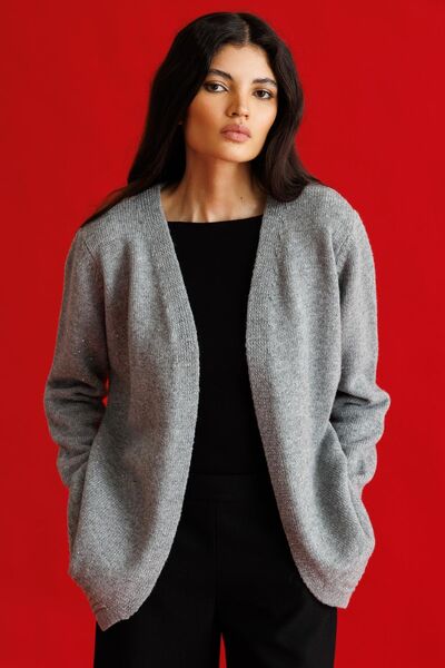 Hiccup MIXRAY oversized ribbed V-neck knitted cardigan