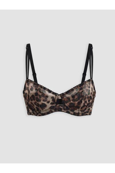 LC Waikiki Brown Underwire Non-Padded Leopard Print Fancy T-Shirt Bra (S6)