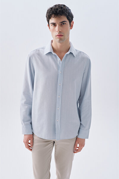 Mudo قميص مخطط بأكمام طويلة وقصة عادية