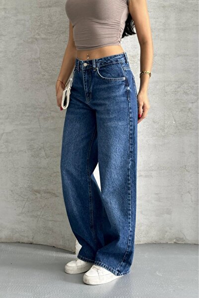 Gussi Women's Dark Blue High Waist Palazzo Jeans