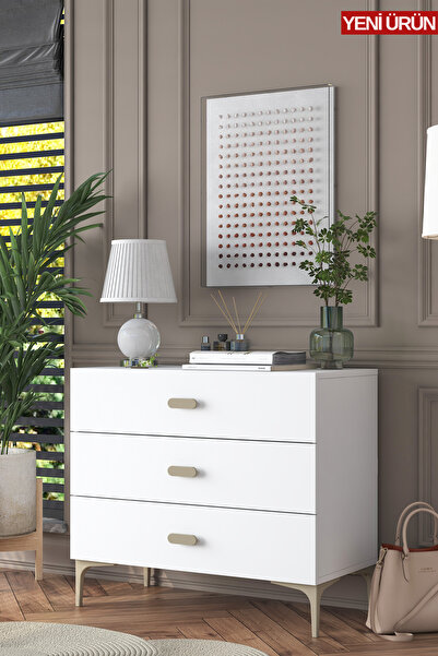 Rani Mobilya Rani BE107 Şifonyer 3 Çekmeceli Ayaklı Yatak Odası Beyaz