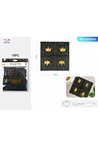MC Micostore PartyGo party napkins, 33x33cm, gold crown, black, BK0026, set o...