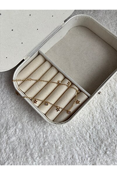 ASNA JEWELLERY Yıldız ve Taş Detaylı Zincir Çelik Kararmaz Altın Halhal Yazlık