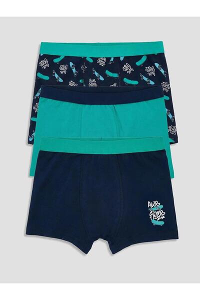 LC Waikiki Navy Blue Printed Boys' Boxer 3-Pack (S6)