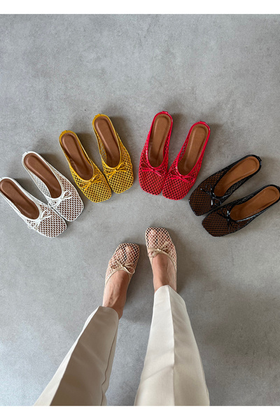 trendyhit Zuma Kırmızı Petek Fileli Küt Burun Kadın Terlik