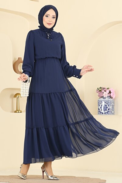 ModaMerve Yaka Bağcıklı Şifon Elbise 6268BSK463-MS Laci