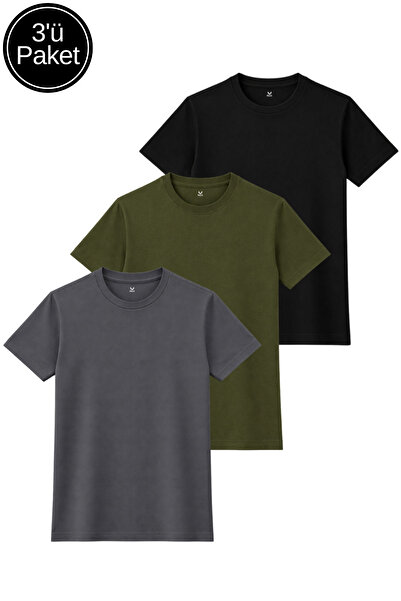 Rich Pachet de 3 tricouri pentru femei, negru-antracit-kaki, cu textură moale...