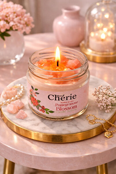 Mon Chérie Essence Blossom , El Yapımı , Meyve Parçacıklı , Kokulu Kavanoz Mum