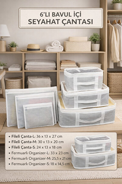 PONÇİK BEBEK 6'lı Seyahat Bavul İçi Düzenleyici 6 Parça Seyahat Organizer Set...