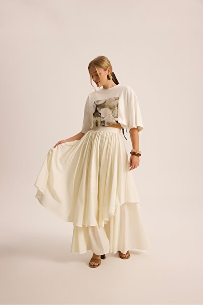 MAI STUDIOS CO. Kevin Double Layer Ecru Long Skirt