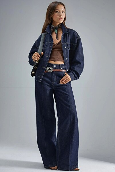 Hiccup SQUALO Ținută din două piese din denim cu talie înaltă și picioare largi