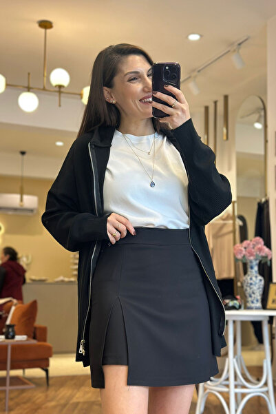 Unique Boutique Siyah Yüksek Bel Yıtmaç Detaylı Şort Etek