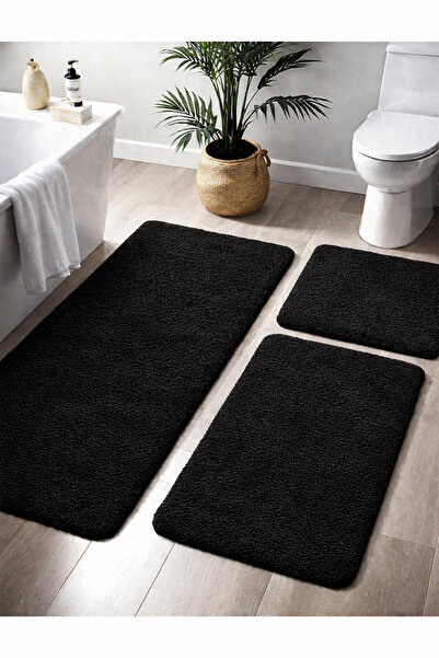 Dinarsu Plush Non-Slip Base Machine Washable Bath Mat (50X80 40X50 50X50) Black