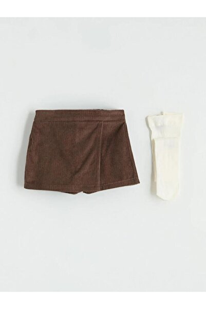 LC Waikiki Brown Elastic Waist Baby Girl Shorts, Skirt and Pantyhose (S6)