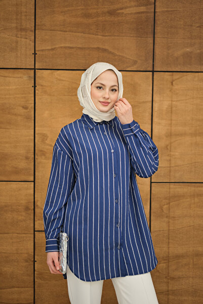 LOCCO Women's Striped Basic Shirt Navy Blue