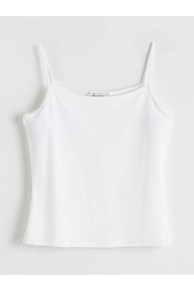 LC Waikiki White U-Neck Women's Tank Top with Rope Straps (S6)