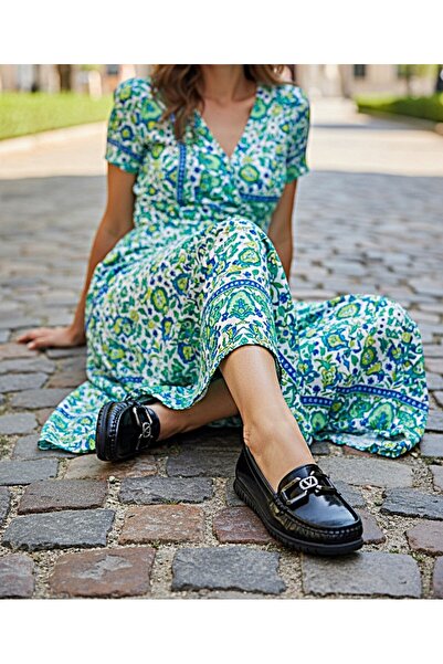 KAFKASLAR AYAKKABI Non-Slip Flat Sole Crinkled Shiny Soft Daily Women's Babat...