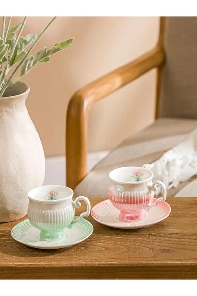 LC Waikiki Mixed Floral Printed Porcelain Coffee Cup Set for 2 People 90 ml (S6)