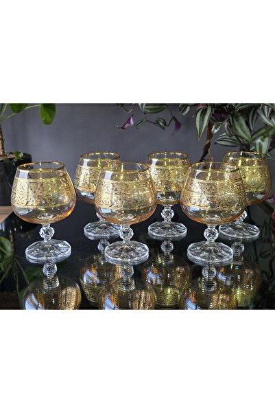 FERMATO Handmade Crystal Alda Amber Lustered 6-Piece Serving Set Coffee Water...