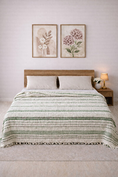 Medaillon Home Striped 4 Layer Muslin 100% Cotton Double Sided Bedspread - Pi...