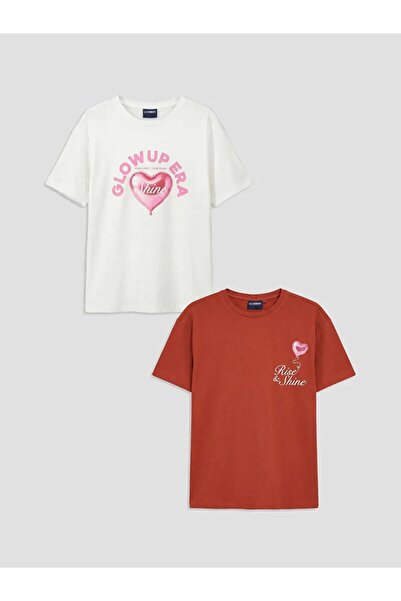 LC Waikiki White Crew Neck Printed Girls' 2-Pack T-Shirt (S6)