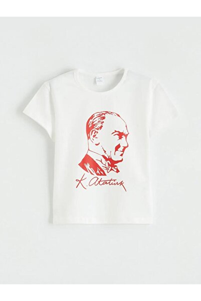 LC Waikiki Crew Neck Ataturk Printed Girls' T-Shirt (S6)