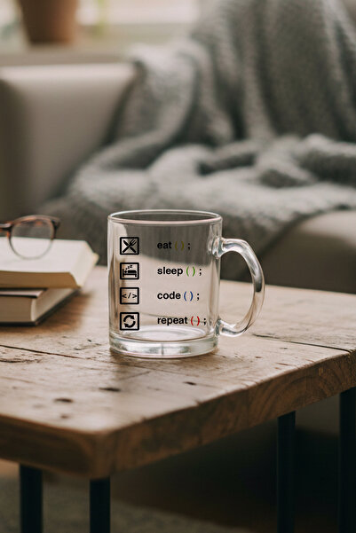 giftkonsept Eat Sleep Code Repeat Printed Writer's Gift Glass Mug