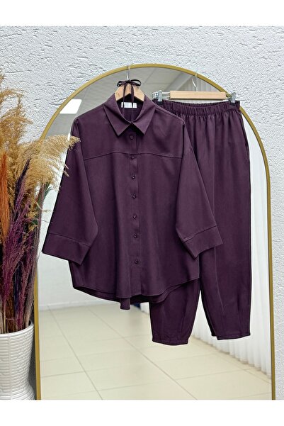 BENAHOLL Şüheda Front Robe and Trouser Set-As497 Burgundy