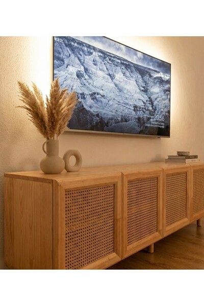 BEÇEK STORE Masif Çam 4 Kapaklı Doğal Hazeranlı Konsol & TV Ünitesi - 200 cm