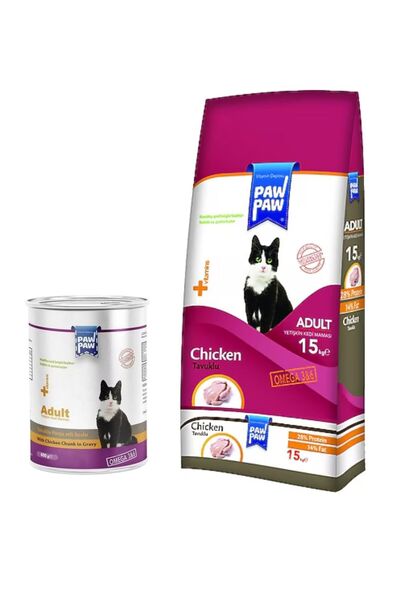 Paw Paw Pawpaw Yetişkin Kedi Maması Tavuklu 15 Kg + Konserve