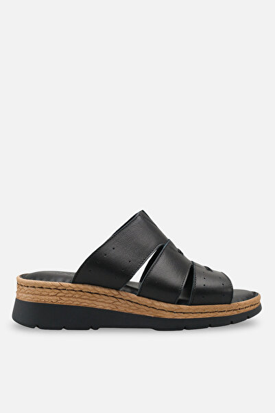 İNNABUTİKK Olesya Women's Genuine Leather Comfort Padded Slippers - Black